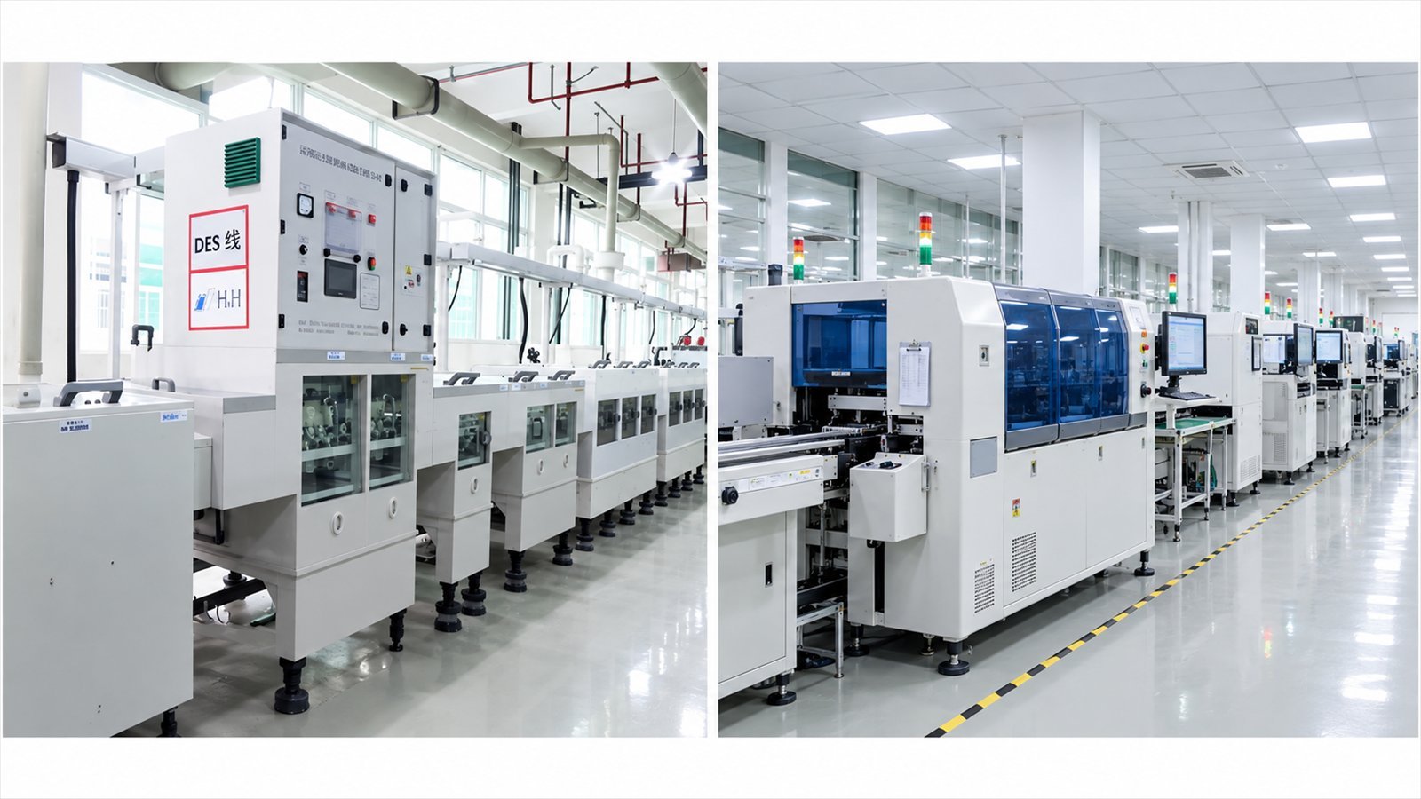 Side-by-side PCB and SMT production line equipment